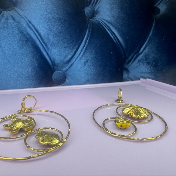 Betsey Johnson Vintage Lady Bug Floral Hoop Earrings with Multicolor Accents - Picture 5 of 9